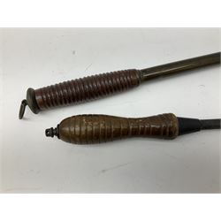 19th Century telescopic fishing gaff with turned mahogany handle and another similar with turned beech handle