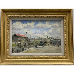 Jules Lessore (French 1849-1892): Paris Canal looking towards Abbey St. Denis, watercolour signed and dated '73, 21cm x 31cm