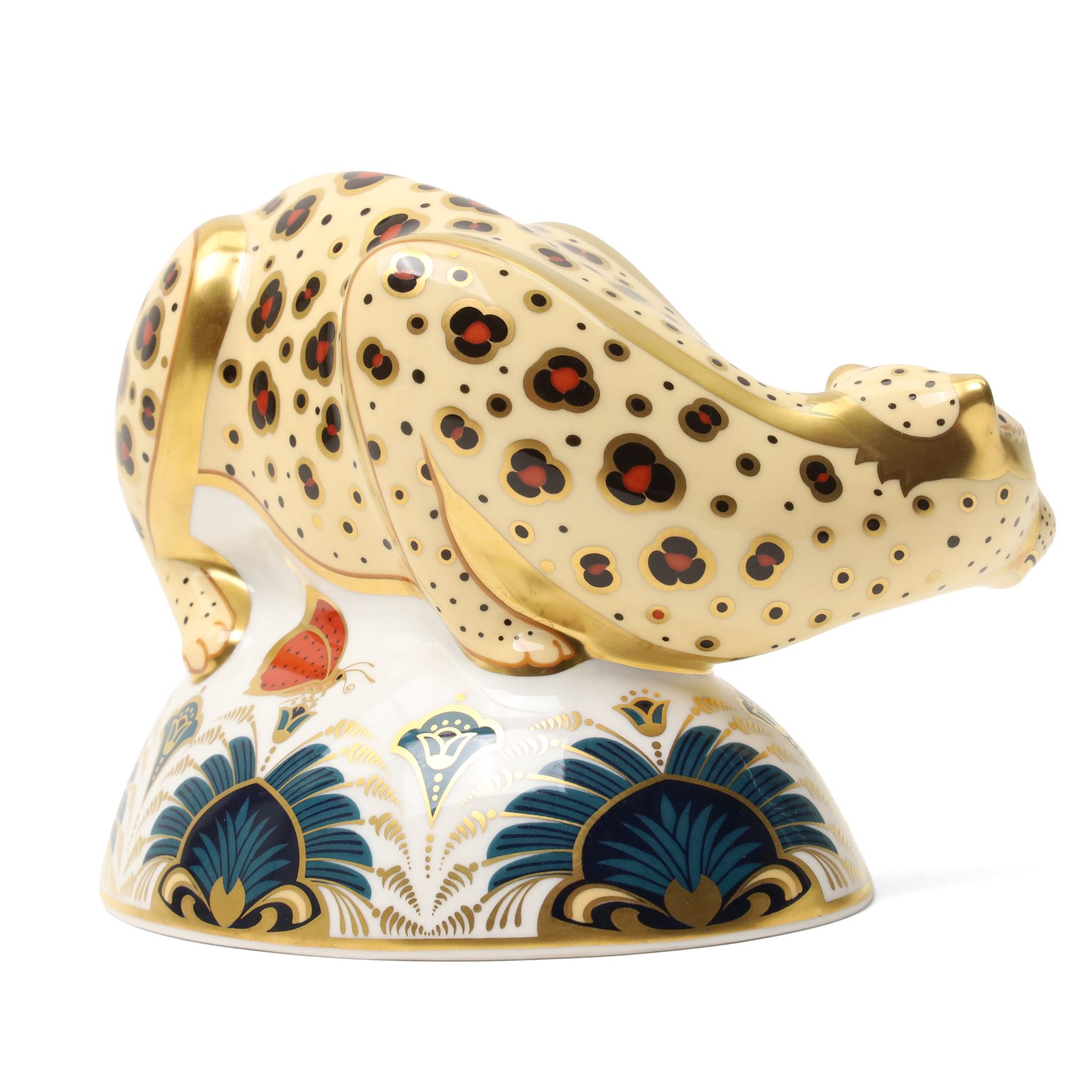 Royal Crown Derby paperweight, Savannah Leopard from the Endangered Species series, limited edition 177/1000 with certificate and gold stopper 