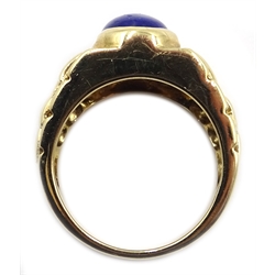  9ct gold oval lapis lazuli set ring, hallmarked  