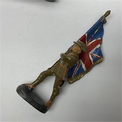 Eight Elastolin British soldiers and wartime figures, including nurse, injured soldier on stretcher, soldier with dog, etc, tallest 11cm