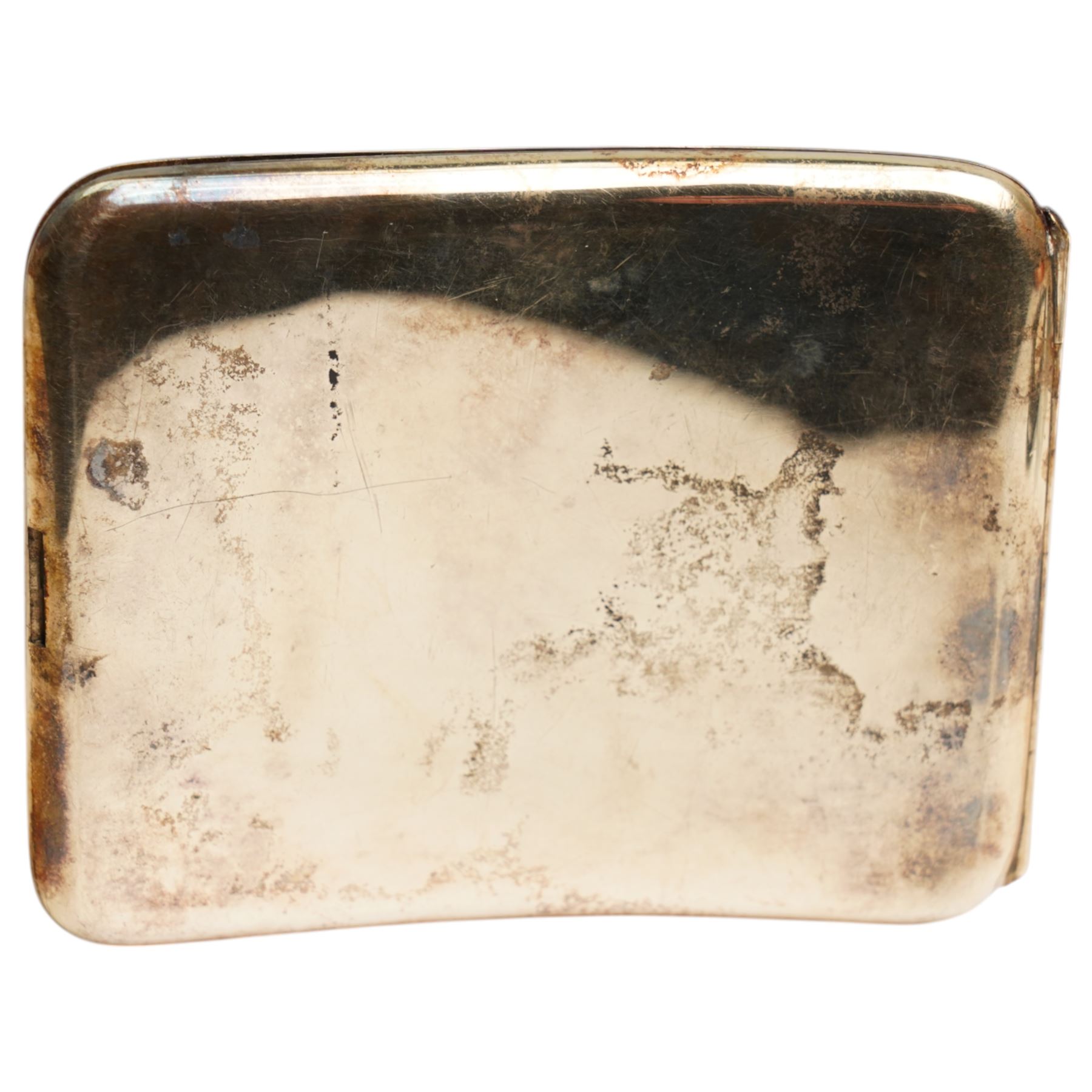 1920's 9ct gold cigarette case, of rounded rectangular form, engraved 'Finnart's Bay July 15th 1922' to cover with monogram, hallmarked JCB & Co, London 1921, also marked 9 375, H10cm W8cm