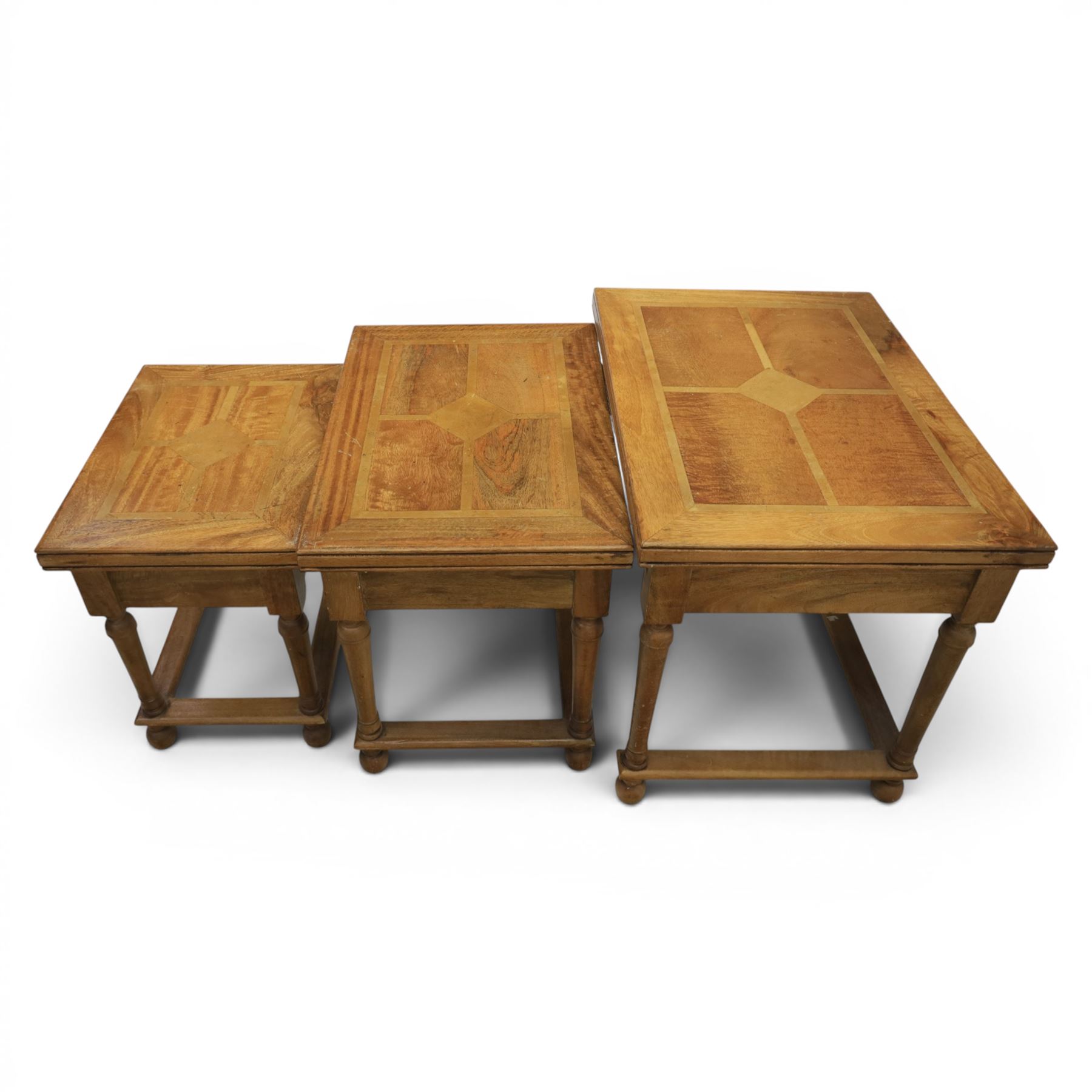 Barker & Stonehouse - Flagstone nest of three tables, inset stone and mango wood, raised on turned supports