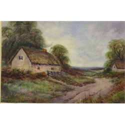  Thatched Cottage, Log Fire in the Field and Heathland Landscape, three watercolours signed by Henry J Stannard R.B.A (British 1844-1920) max 22.5cm x 32.5cm (3)  