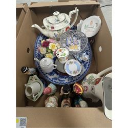 Royal Worcester Old Country Ways figure, Japanese tea service, blue and white platter, cut glass etc