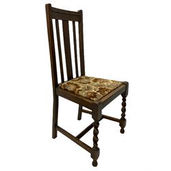 Early 20th century oak barley twist drop leaf dining table (105cm x 154cm, H74cm), and four chairs 