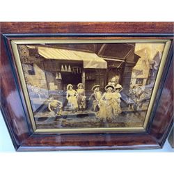Three early 20th century full profile framed silhouettes, each signed Scot-Ford 1929, together with four hand painted portrait silhouettes and two framed crystoleums, depicting figural scenes (9), largest H35cm