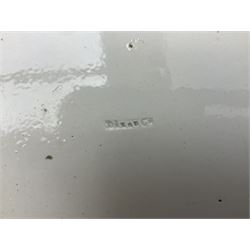 19th century Sunderland pink lustre wall plaque, inscribed 'Behold God will not cast away a perfect man, neither will he help the evil doers', H20cm