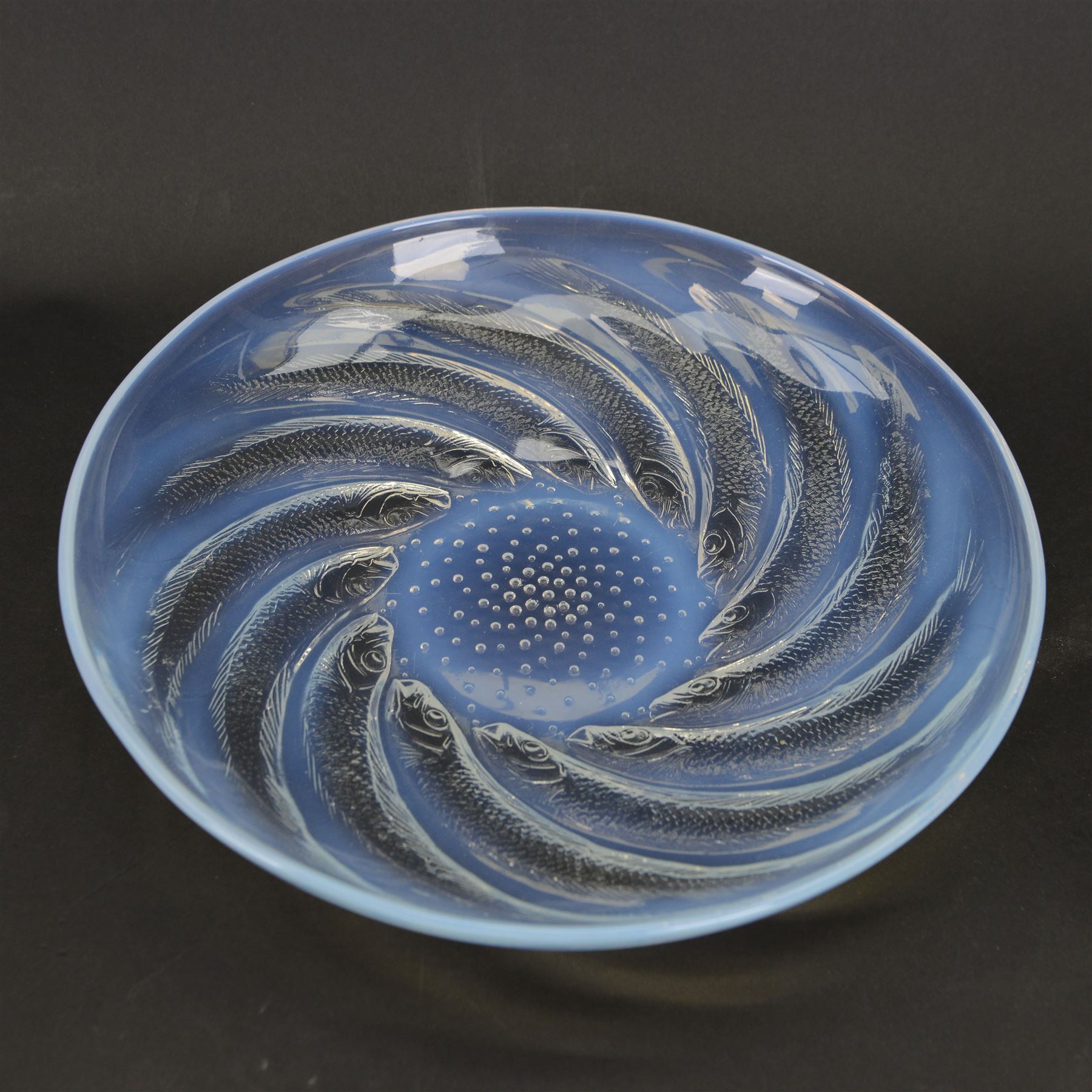 Lalique Poissons plate, designed 1931, with moulded R Lalique mark to centre, D29cm