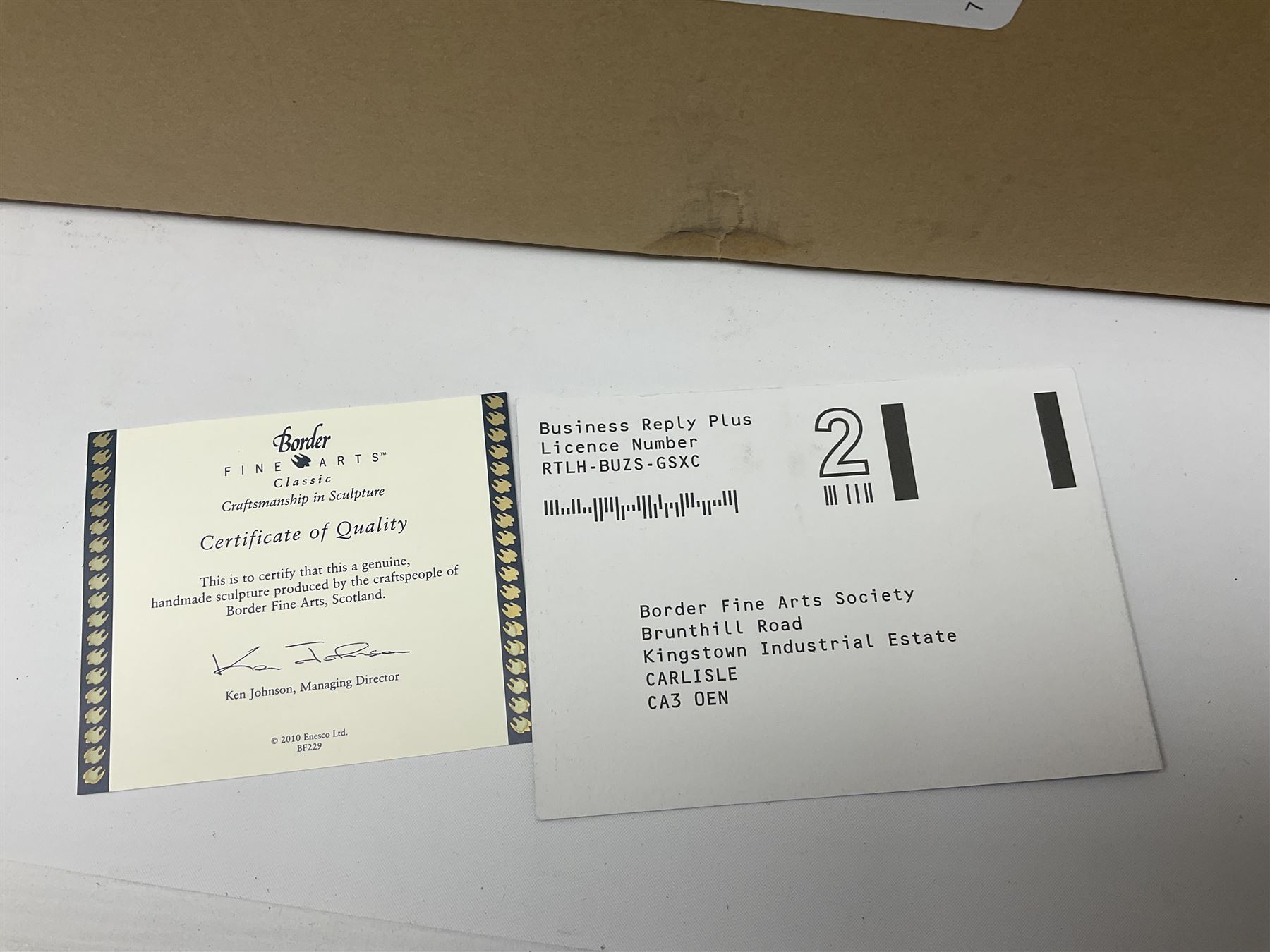 Border Fine Arts figure Barn Owl in Flight B1532, boxed with certificate, together with Country Artists figure Tawny Owl with Honeysuckle CA441, tallest H31.5cm