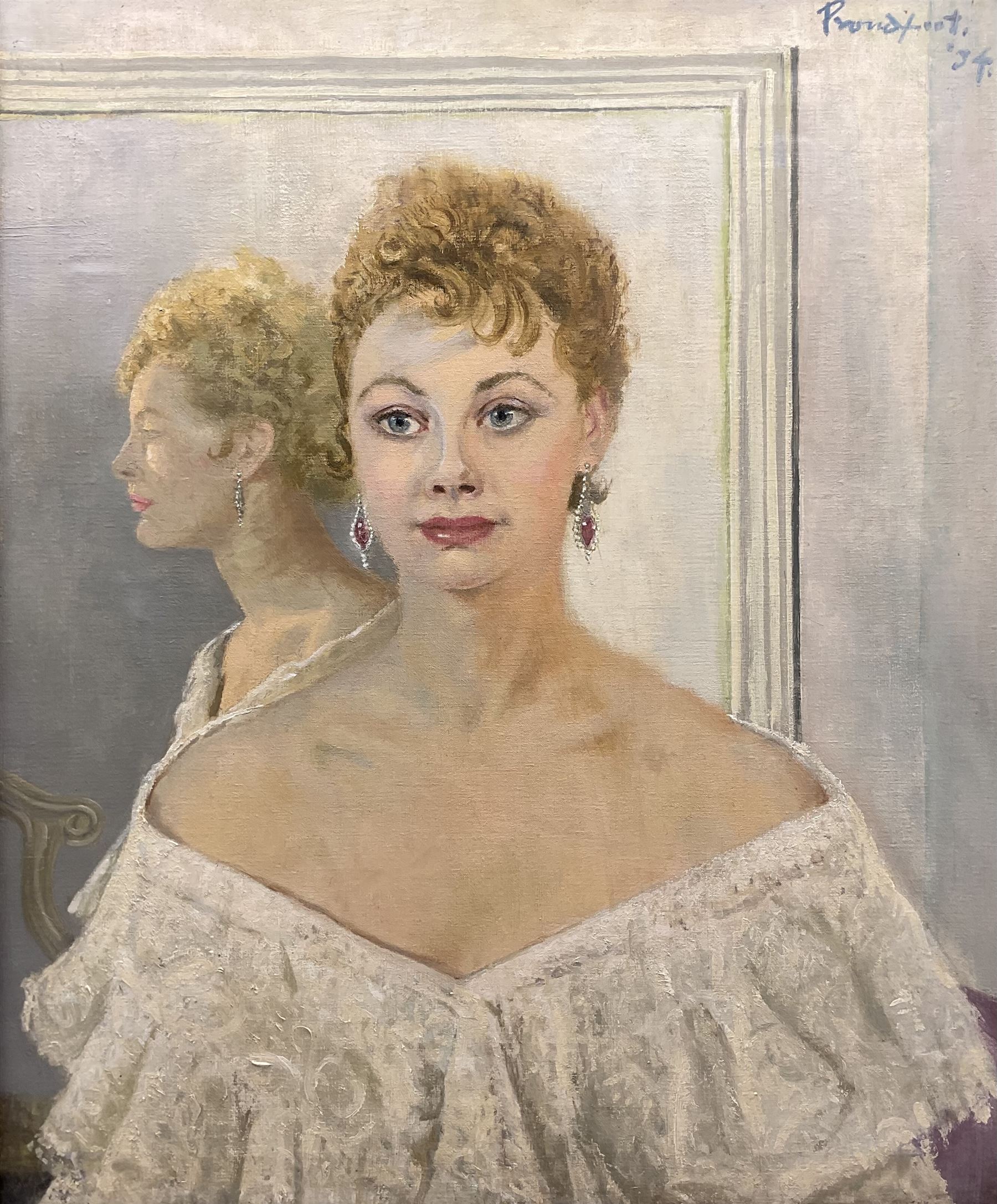 James Proudfoot (Scottish 1908-1971): The Wedding Dress, oil on canvas signed and dated '34, 75cm x 62cm