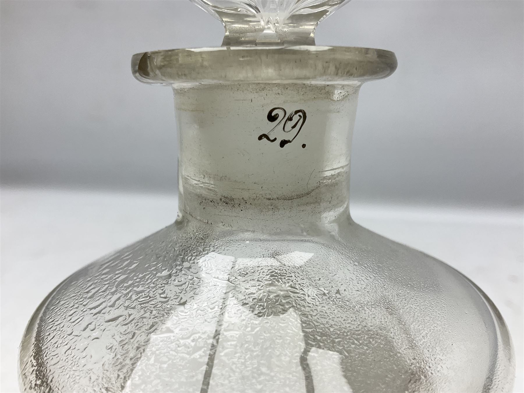 Three Victorian apothecary chemist bottles complete with labels and glass stoppers, H22cm