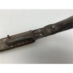 19th century Belgian 9mm side-by-side double barrel pin-fire pocket pistol with 11cm octagonal single block barrel, drop-down triggers and carved walnut stock L22.5cm overall