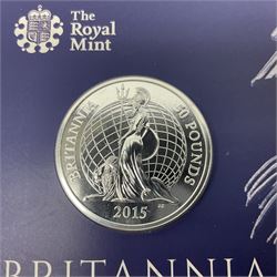 The Royal Mint United Kingdom 2015 fine silver fifty pounds coin, housed on card
