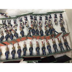 Painted metal wargame figures - over four hundred and sixty including Napoleonic, Dragoons, Line, horse-drawn and other Artillery, mounted etc; individuals and ranks of two, three and four; various scales including 20mm, 25mm etc