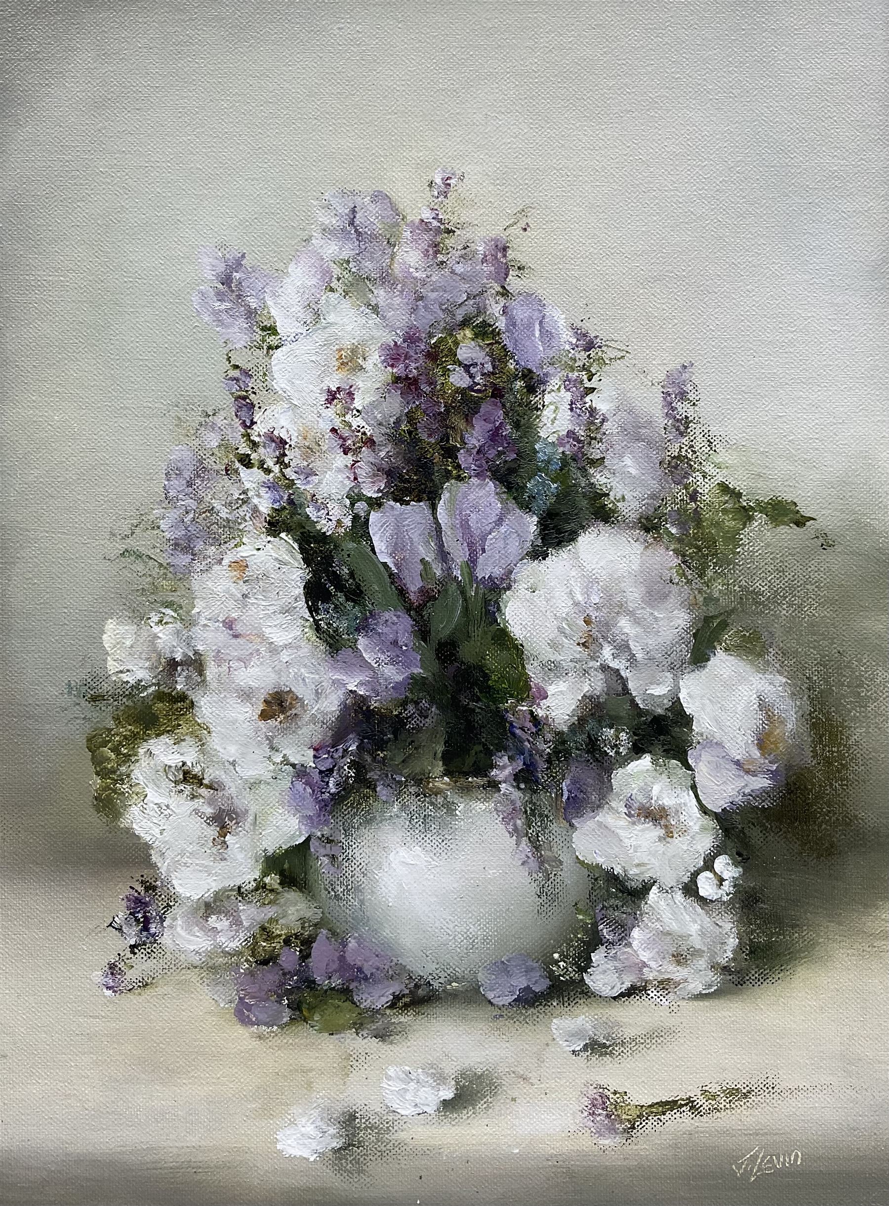 Judith Levin (British 1956-): Still Life of Flowers in a Vase, oil on canvas board signed 39cm x 29cm 