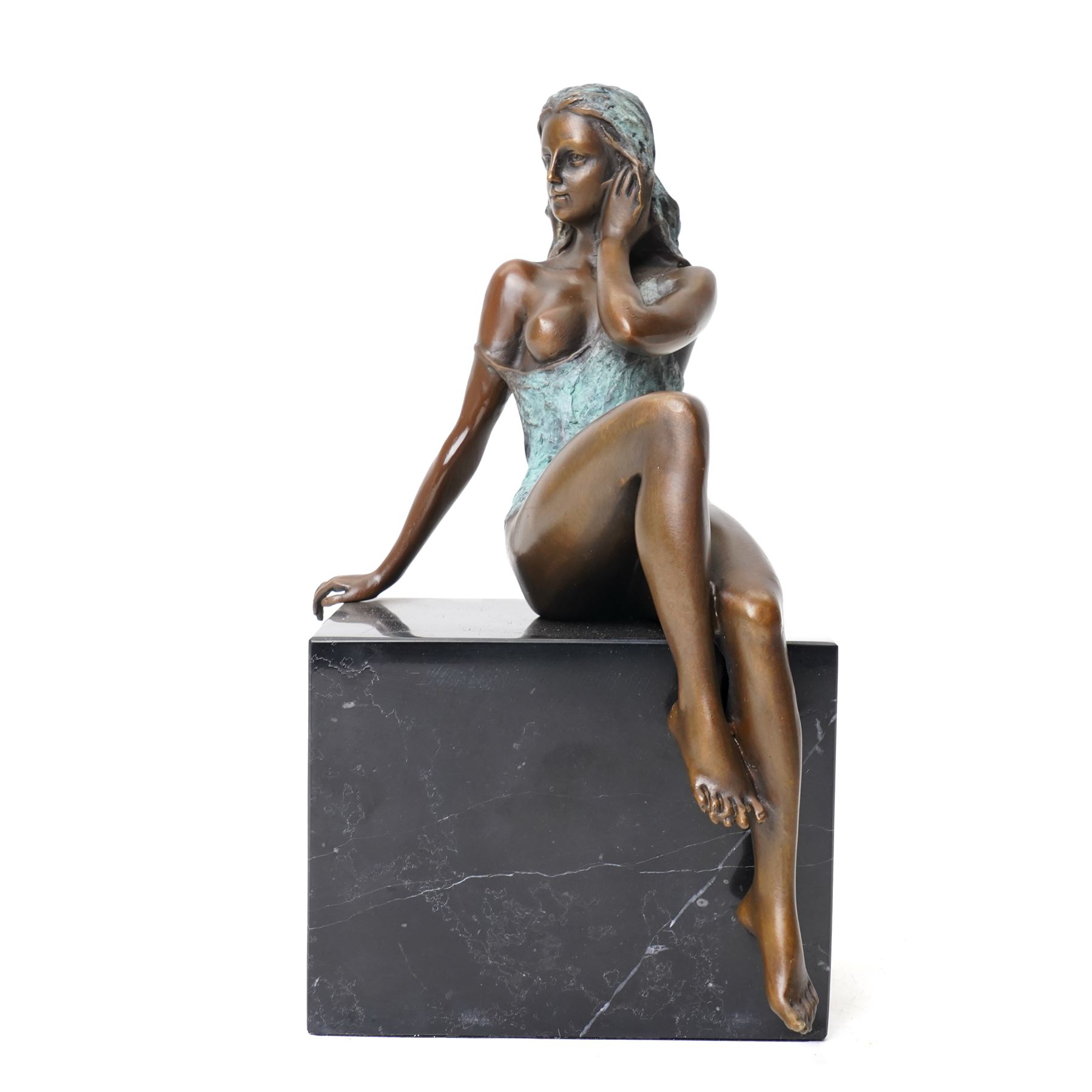 After Jean Patou - art deco style bronze formed as a seated nude lady, H24cm