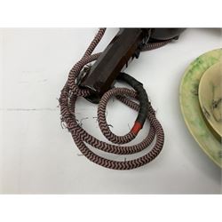 Collection of Bakelite to include Ormond hair dryer, 1930a Prettywell inkstand, Bandalasta marbled green teacup trio, two Sirram cups and saucers, Diadam Linga Longa etc