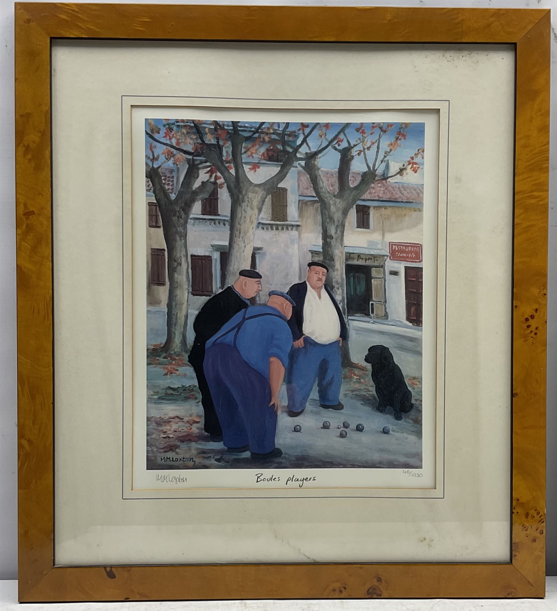 After Margaret Loxton (British 1938-): 'Cafe de France'; 'Lavender Harvest Lacoste'; 'Olives and Sunflowers' and 'Boules Players', set four limited edition colour prints signed titled and numbered /1950 max 26cm x 34cm (4)