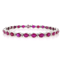  18ct white gold oval ruby and round brilliant cut diamond bracelet, stamped 750, ruby total weight 7.50 carat, diamond total weight 0.50 carat  