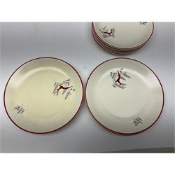 Crown Devon Stockholm patterned tea and dinner wares, to include, five teacups and saucers, milk jug, open sucrier, six dessert plates, six side plates, six dinner plates, serving platter, etc (42)