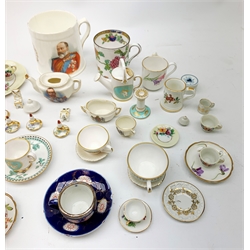 A selection of assorted cabinet miniatures, to include examples by Limoges, Shelley, Caverswall, Spode, Hammersley, Royal Copenhagen, plus a number of Royal Commemorative examples, and a teacup and saucer with hallmarked silver rim to teacup. 
