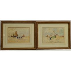 Dutch School (Early 20th century): Figures on Sandy Shores, pair watercolours unsigned 16cm x 24cm (2)