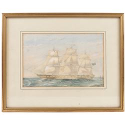 American School (19th century): Racing Yachts, watercolour and gouache indistinctly signed and dated San Francisco 18th August 1896, 22cm x 38cm
English School (19th century): 'Mr Green's Ship 'Agamemnon' with Troops for India 1857, watercolour unsigned 16cm x 24cm (2)