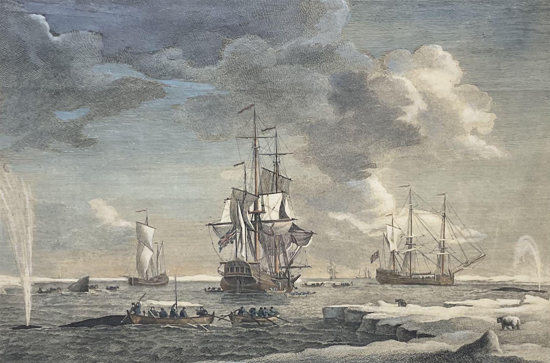 John Boydell (British 1719-1804) after Charles Brooking (British 1723-1759): 'Greenland Fishery', engraving with hand colouring originally pub. 1754, 29cm x 42cm