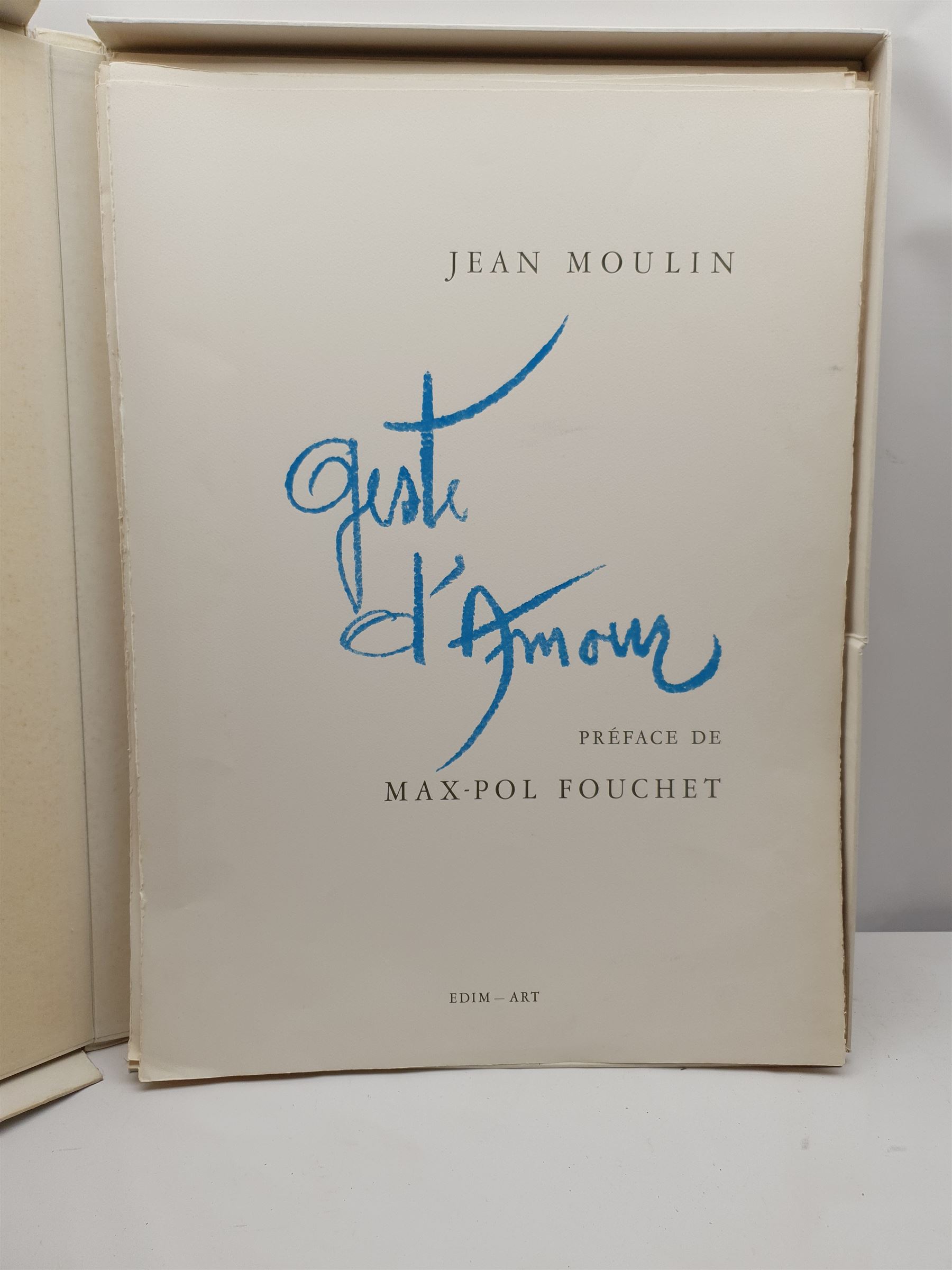 Jean Moulin (French 1933-2009): 'Geste d'Amour', portfolio of 27 large lithographs of children each signed and numbered 133/150 in pencil, 77cm x 57cm in original case with text