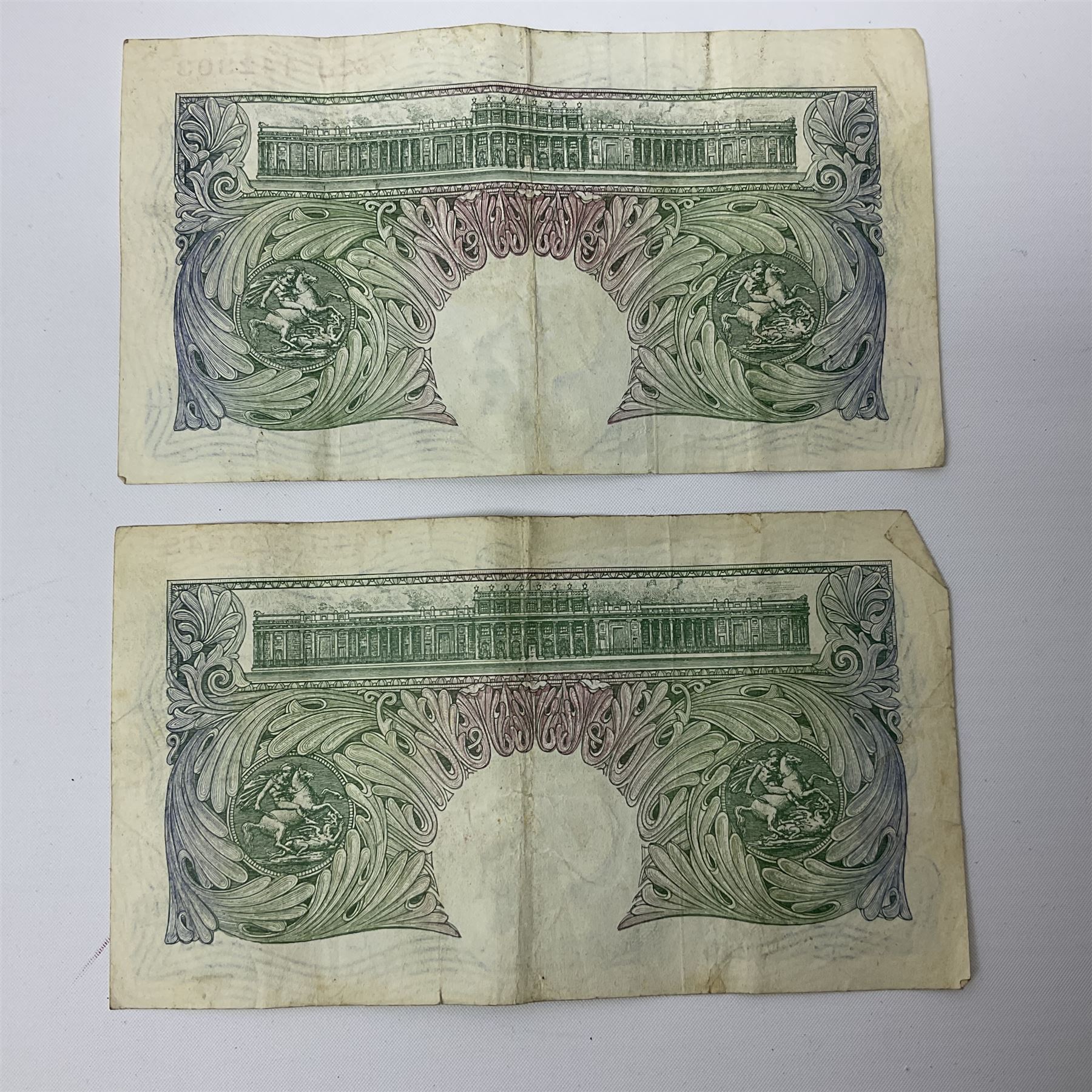 Banknotes including four Bank of England O'Brien one pound notes 'Y52J', 'T44J', 'T92J' and 'S23J', various ten shillings, two Somerset ten pounds 'CU20' and 'AW12', Page one pound notes, Bank of Scotland and other Scottish one pound notes etc