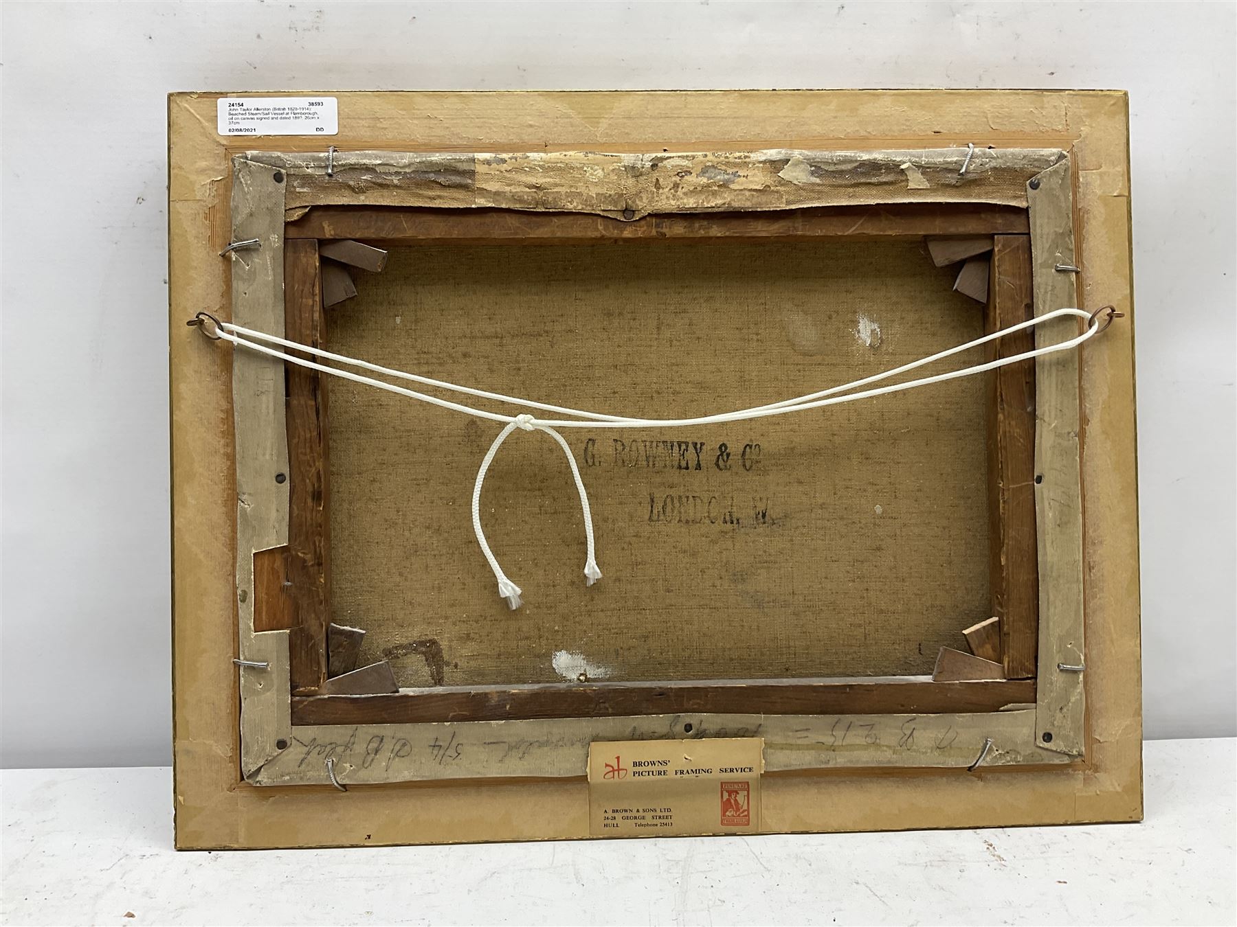 John Taylor Allerston (British 1828-1914): Beached Steam/Sail Vessel at Flamborough, oil on canvas signed and dated 189?, 26cm x 37cm