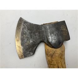 Gransfors Bruk Sweden carving axe, the head stamped both sides including smith's initials, on stamped hickory shaft, in leather sheath L43cm