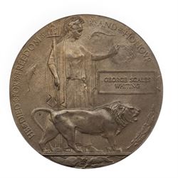 WWI bronze death plaque for George Scales Whiting, with original card envelope and letter 