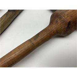 Post-War military type fireman's axe impressed 'PERKS 1953/54' with additional indistinct mark probably WD arrow, ash handle L39cm; and another stonemason's(?) double headed axe with mallet shaped shaft (2)