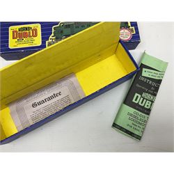 Hornby Dublo - three-rail - Deltic Type Diesel Co-Co locomotive with instructions and guarantee; and Class 20 1000 B.H.P. Bo-Bo Diesel Electric locomotive No.D8000; both in BR green; and each in original blue striped box (2)

