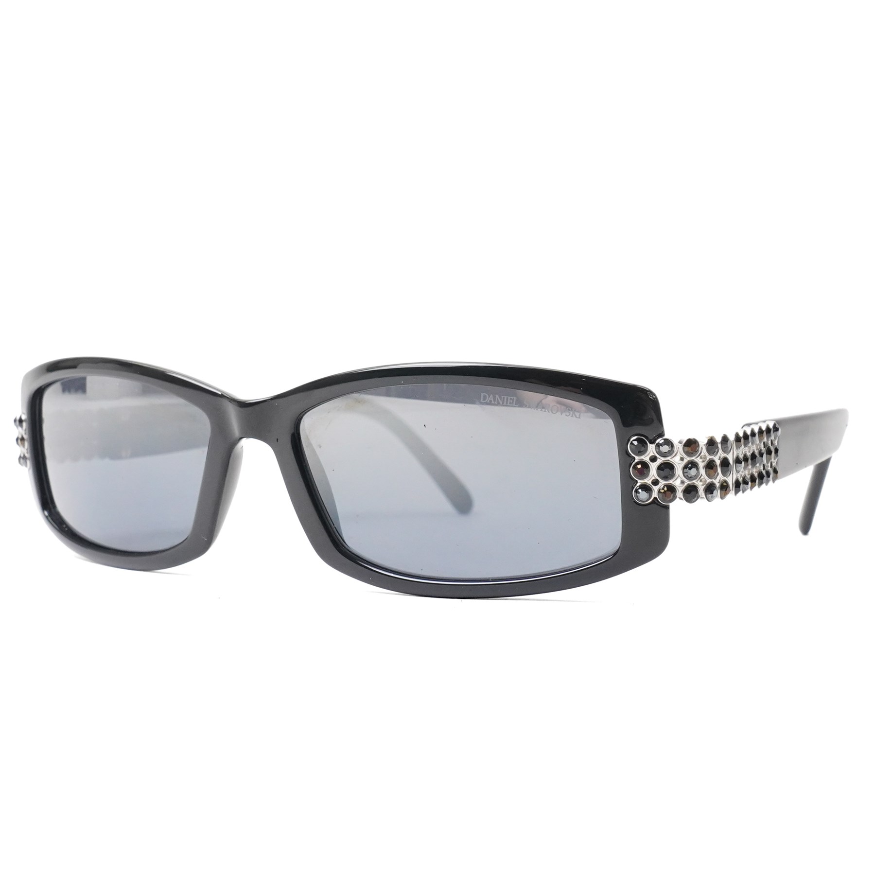 Daniel Swarovski - black acetate sunglasses with dark tinted lenses and crystal-set silver-tone panels to the temples, signed to the arm interior