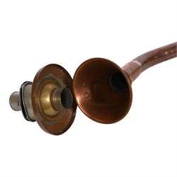 19th century copper ship's bridge voice tube, with applied plaque reading 'Captains Cabin', H123cm