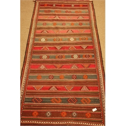  Iranian Kalim red rug, striped pattern decorated with stylised geometric motifs, original receipt included, 333cm x 158cm  