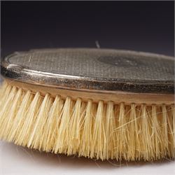 Five piece silver backed dressing table set Birmingham 1929 Maker Deakin & Francis Ltd and a Victorian glass globe scent flask with screw off silver cover  