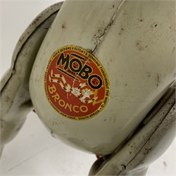 1950s Mobo Bronco metal ride-along horse with original decal to front, both footrests marked Mobo L67cm