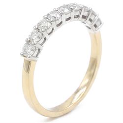 14ct gold diamond half eternity ring, set with nine blossom cut diamonds, stamped 14K, total diamond weight 0.54 carat, with GGI certificate