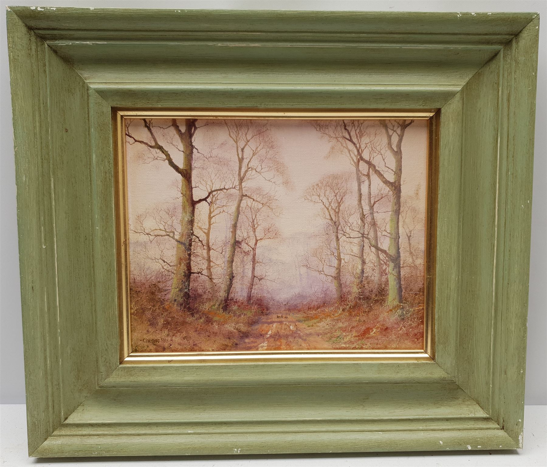 John Caesar Smith (British 1930-): Woodland Track, oil on artist's board signed 19cm x 24cm