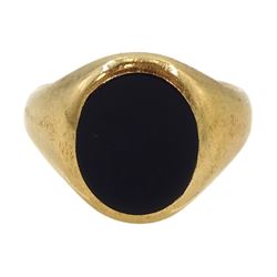 9ct gold single stone black onyx signet ring, hallmarked