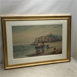 Austin Smith (British early 20th century): Boats and Bathing Machines on the Beach at 'Whitby', watercolour signed, titled and dated 1918, 27cm x 44cm