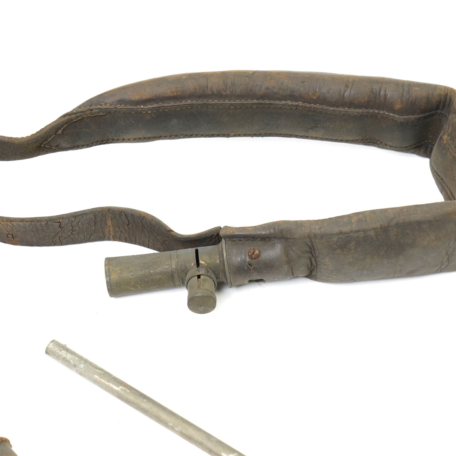 19th century Brown Bess socket bayonet with leather scabbard, another without scabbard, early air pistol etc 
Provenance: property of a Nobleman