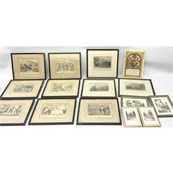 After John Leech, Seven framed prints, mainly depicting hunting scenes, together with seven other framed prints