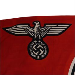 WWII German Third Reich Nazi Reichskriegsflagge, with eagle to the corner and swastika to centre, stamped to the hoist with R. Dienstflg 100cm x170cm 