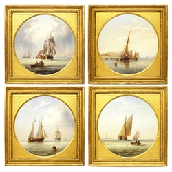 Henry Redmore (British 1820-1887): Fishing Boats and Sailing Vessels off the Coast, set of four circular oils on board each signed with initials and dated 1857 diameter 23cm
Provenance: private collection purchased David Duggleby Ltd. Whitby 23rd April 2007 Lot 30   