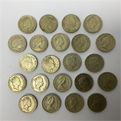 Twenty-two Queen Elizabeth II old round one pound coins